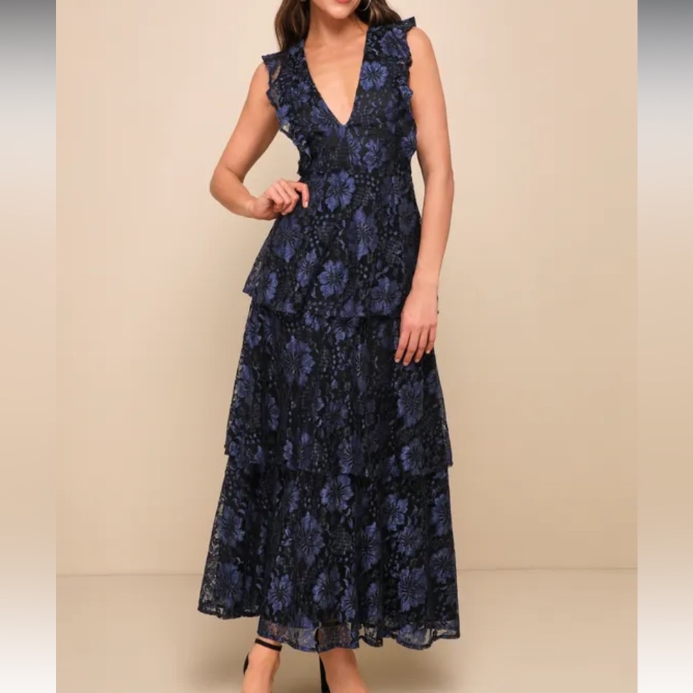 Lulu's Midnight Blue Floral Maxi Dress